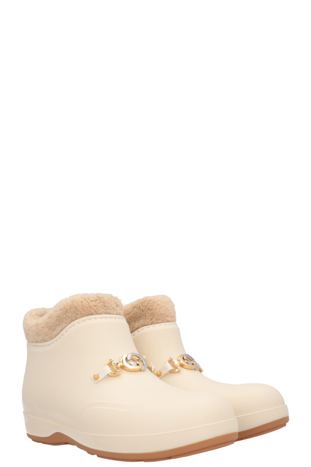 GUCCI Zumi Shearling PVC Ankle Boots Ivory
