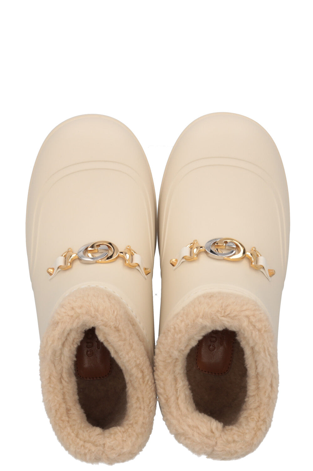 GUCCI Zumi Shearling PVC Ankle Boots Ivory
