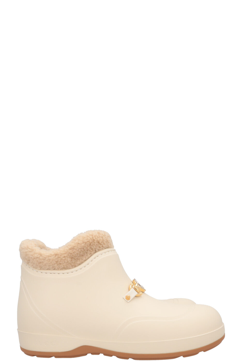 GUCCI Zumi Shearling PVC Ankle Boots Ivory