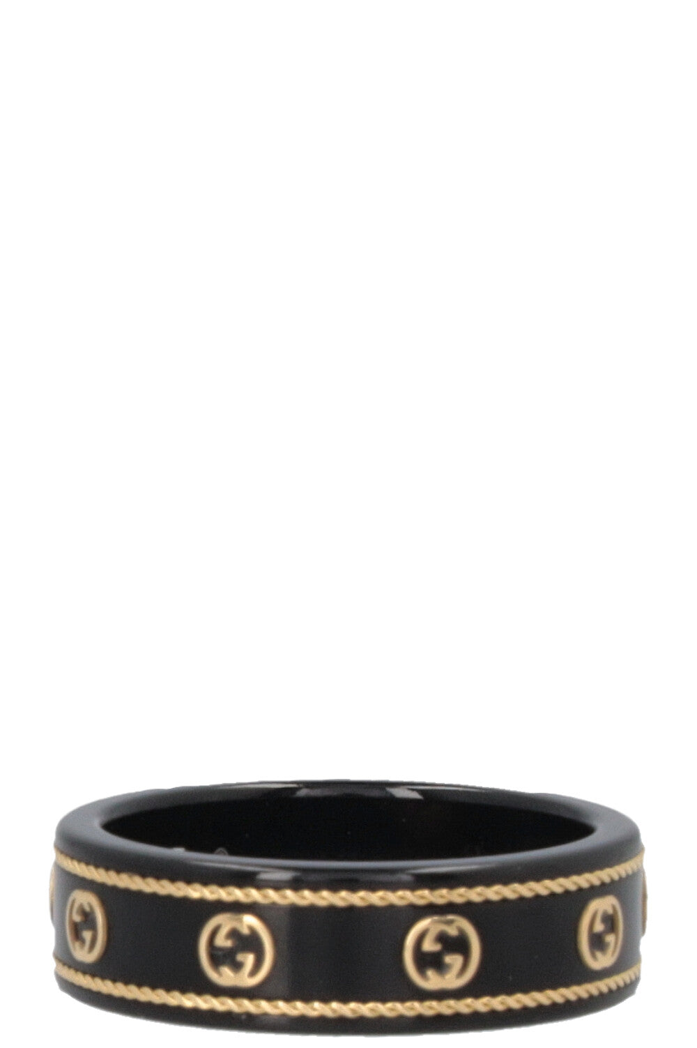 GUCCI Icon Ring GG Interlocking 18k Yellow Gold Black