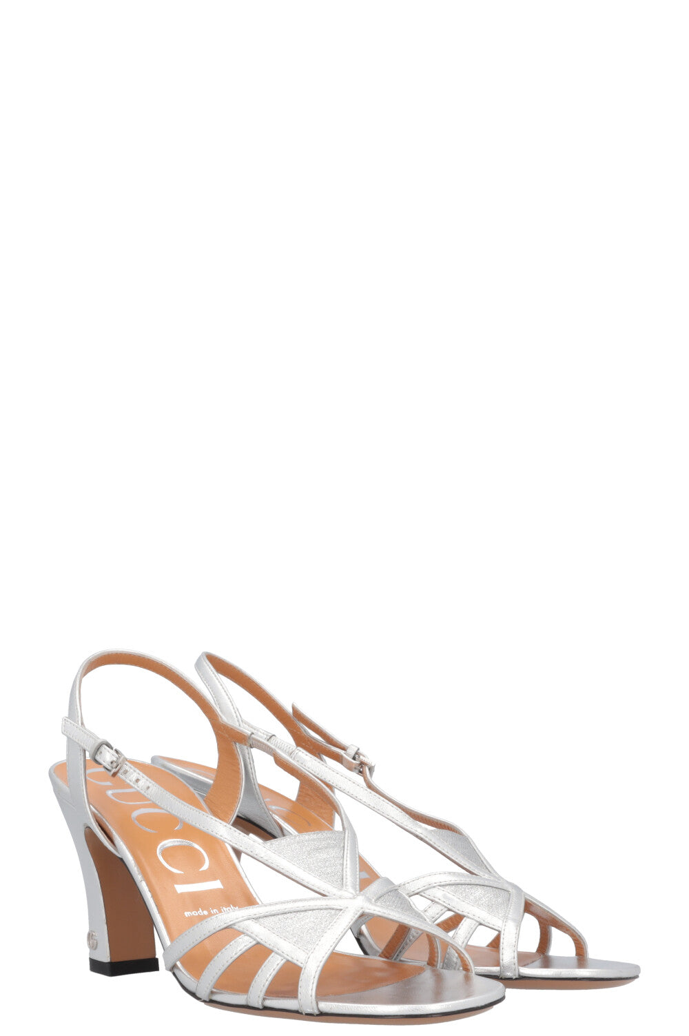 GUCCI Cut Out Heels Leather Silver