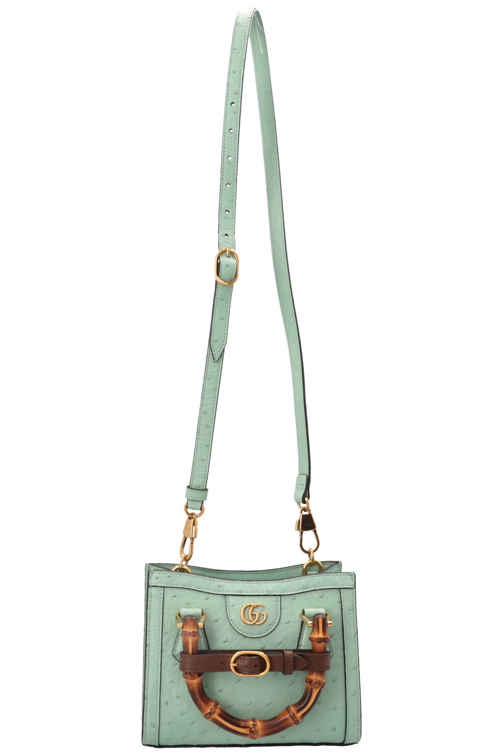 GUCCI Diana Mini Tote Bag Ostrich Turquoise