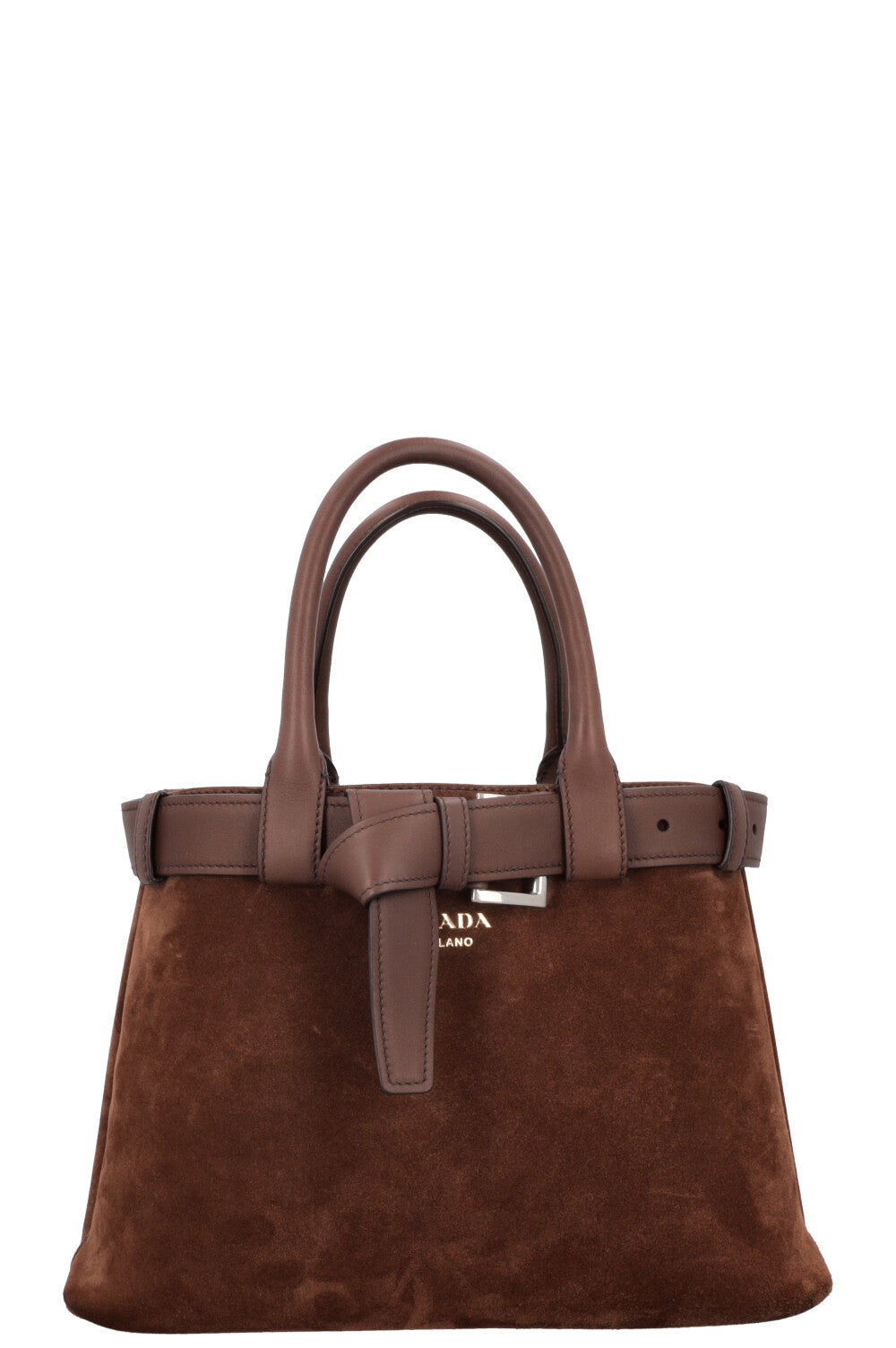 Prada Buckle Bag Cocoa Suede Brown Medium Handbag