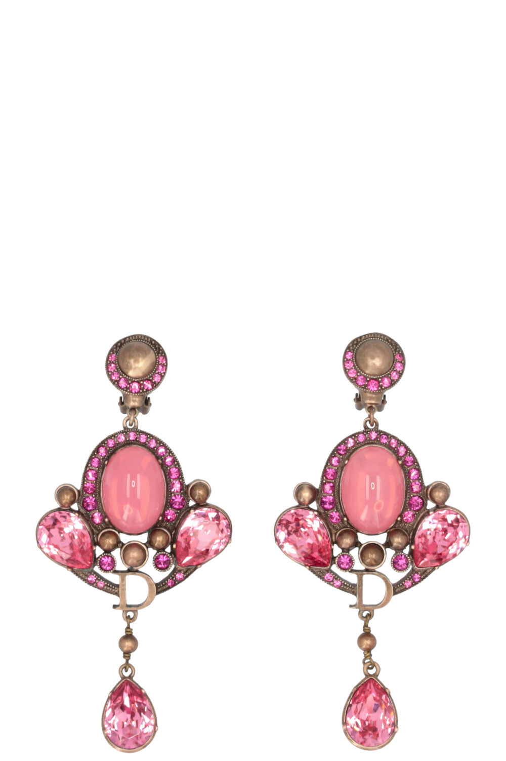 Dior Crystal Drop Ear Clips Pink Jewelry
