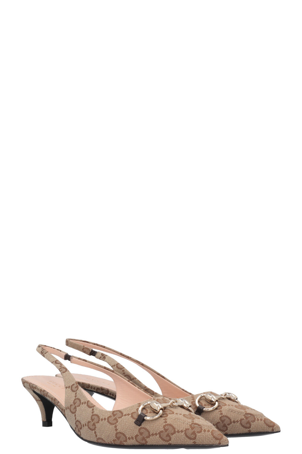 GUCCI Horsebit Kitten Heels GG Canvas