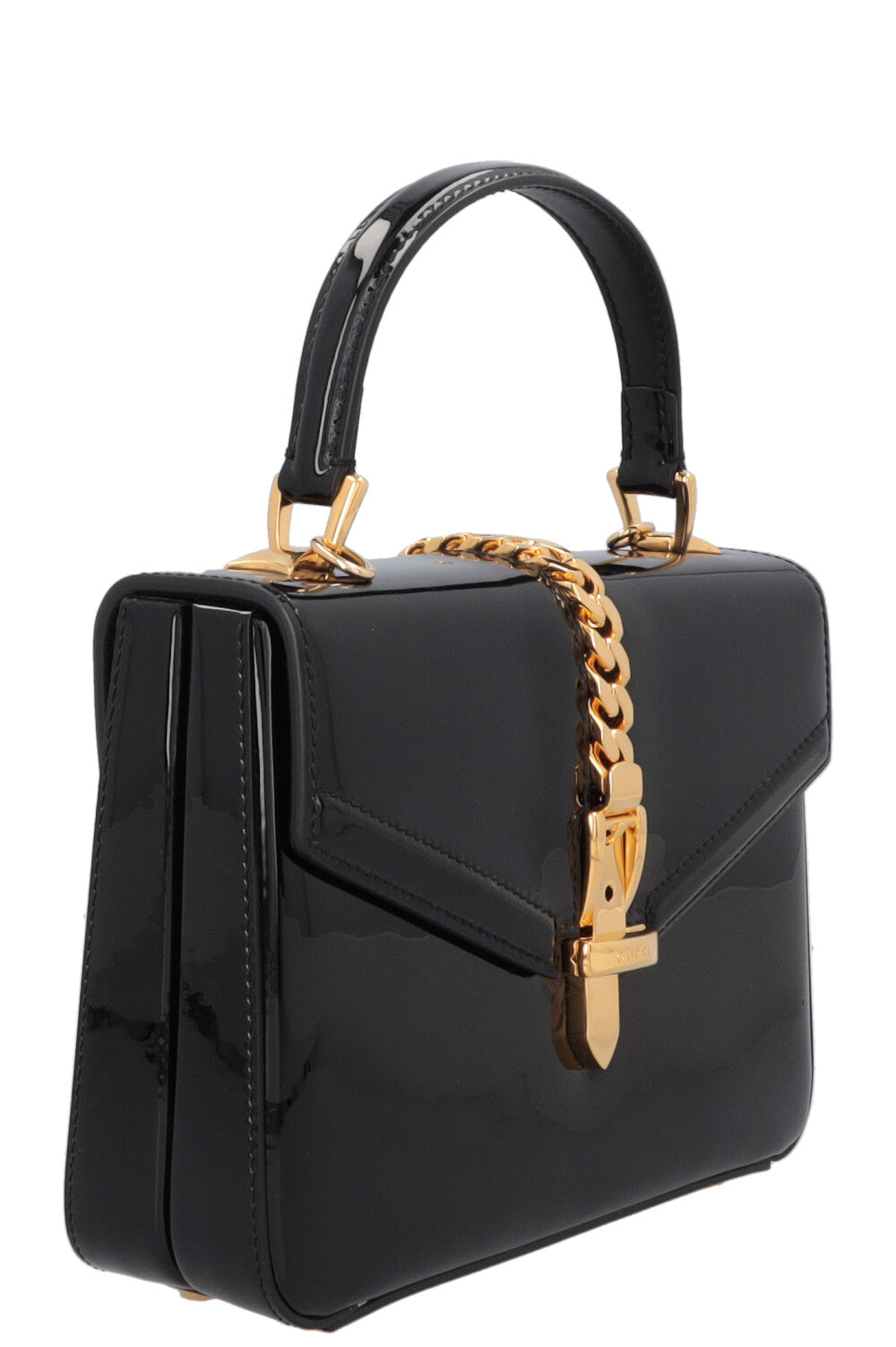 GUCCI Sylvie 1969 Mini Top Handle Bag Patent Black