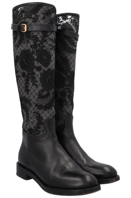 Dior Lace Boots Leather Black Shoes