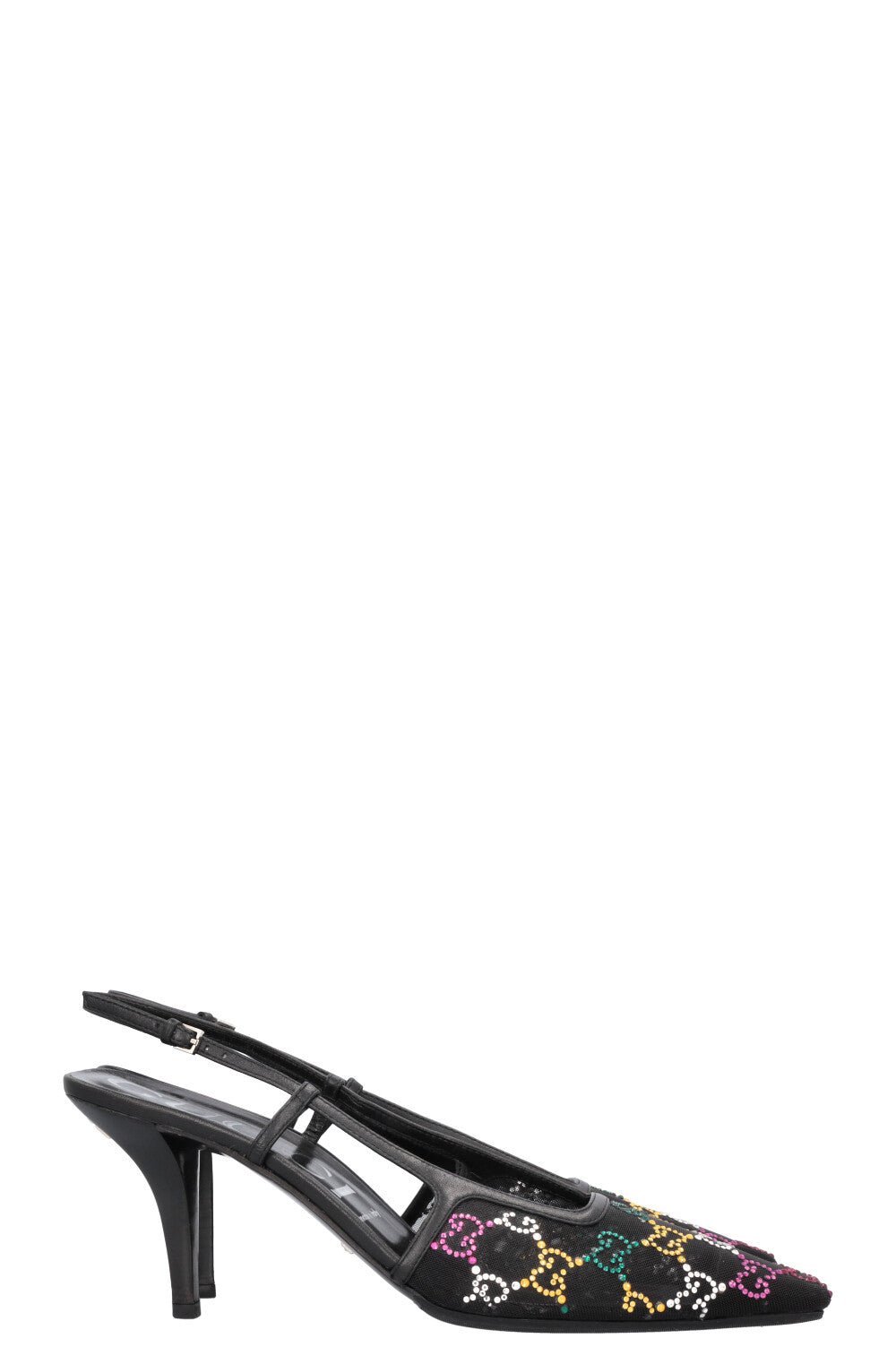 GUCCI GG Slingback Heels Crystals Mesh Multicolor Black