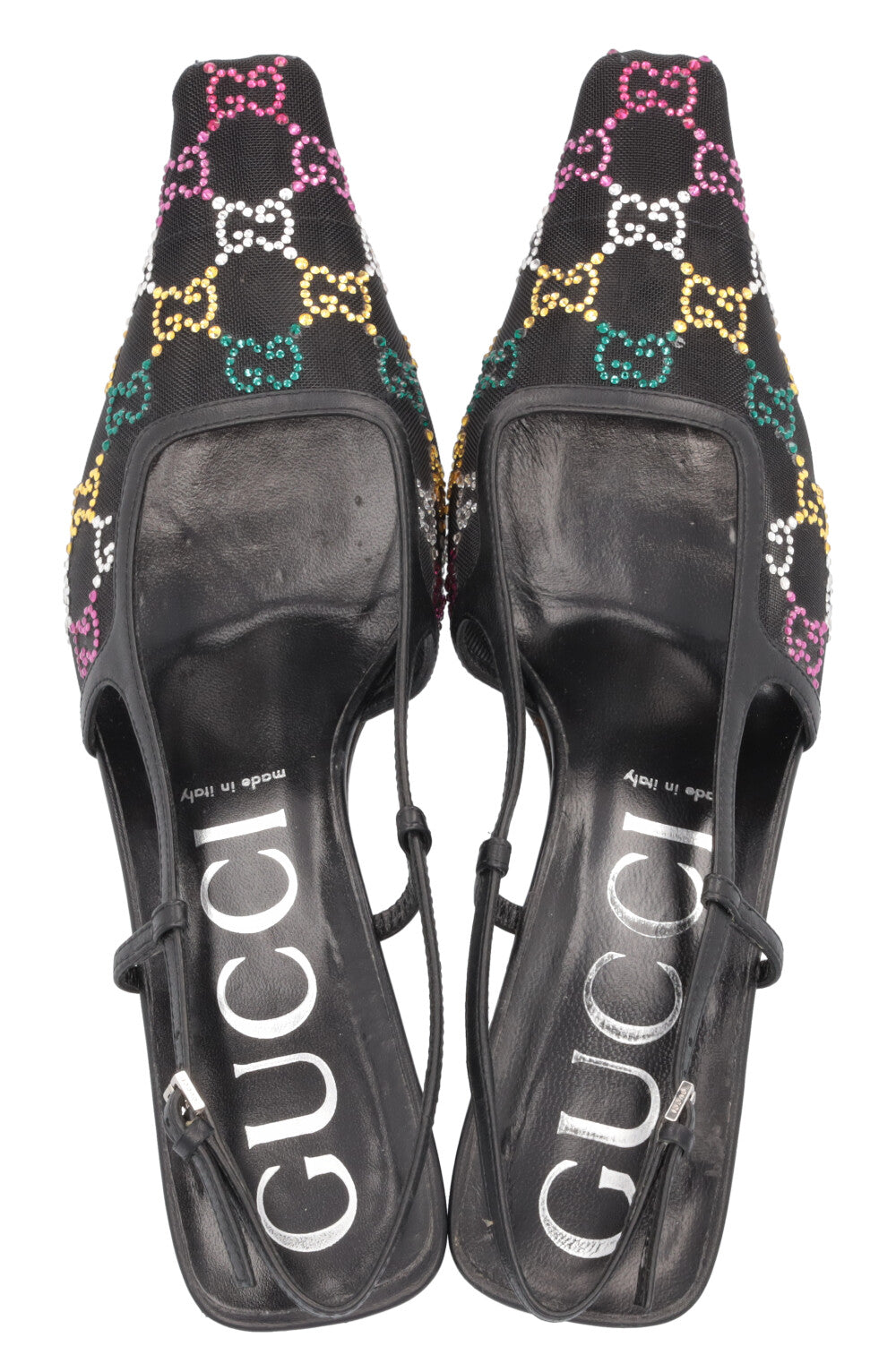 GUCCI GG Slingback Heels Crystals Mesh Multicolor Black
