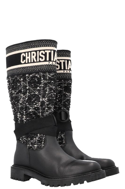 Dior D-Major Boots Cannage Tweed Black White Shoes