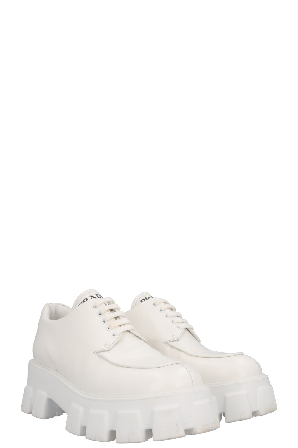 Prada Monolith Plateau Lace Up Loafers White Shoes