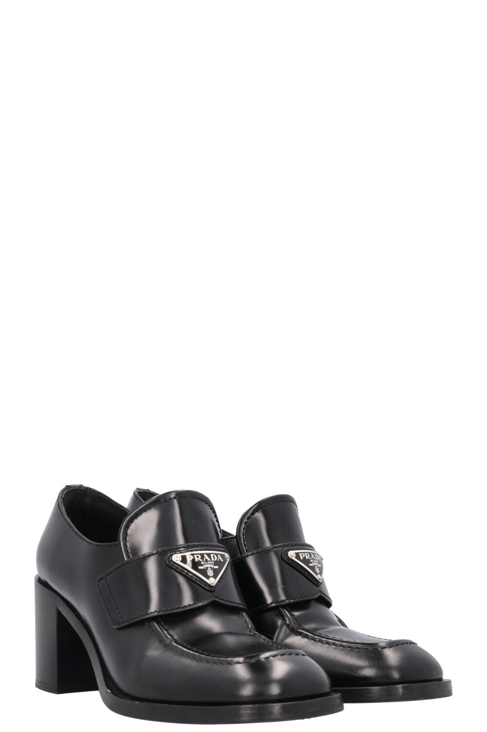 Prada Heel Loafers Black Logo Shoes