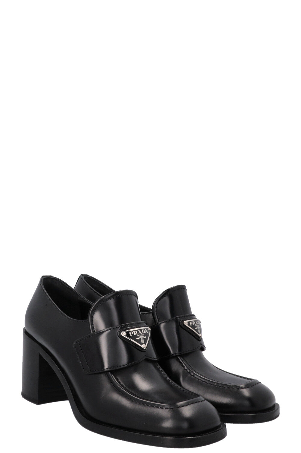 Prada Loafer Heels Leather Black Logo Shoes