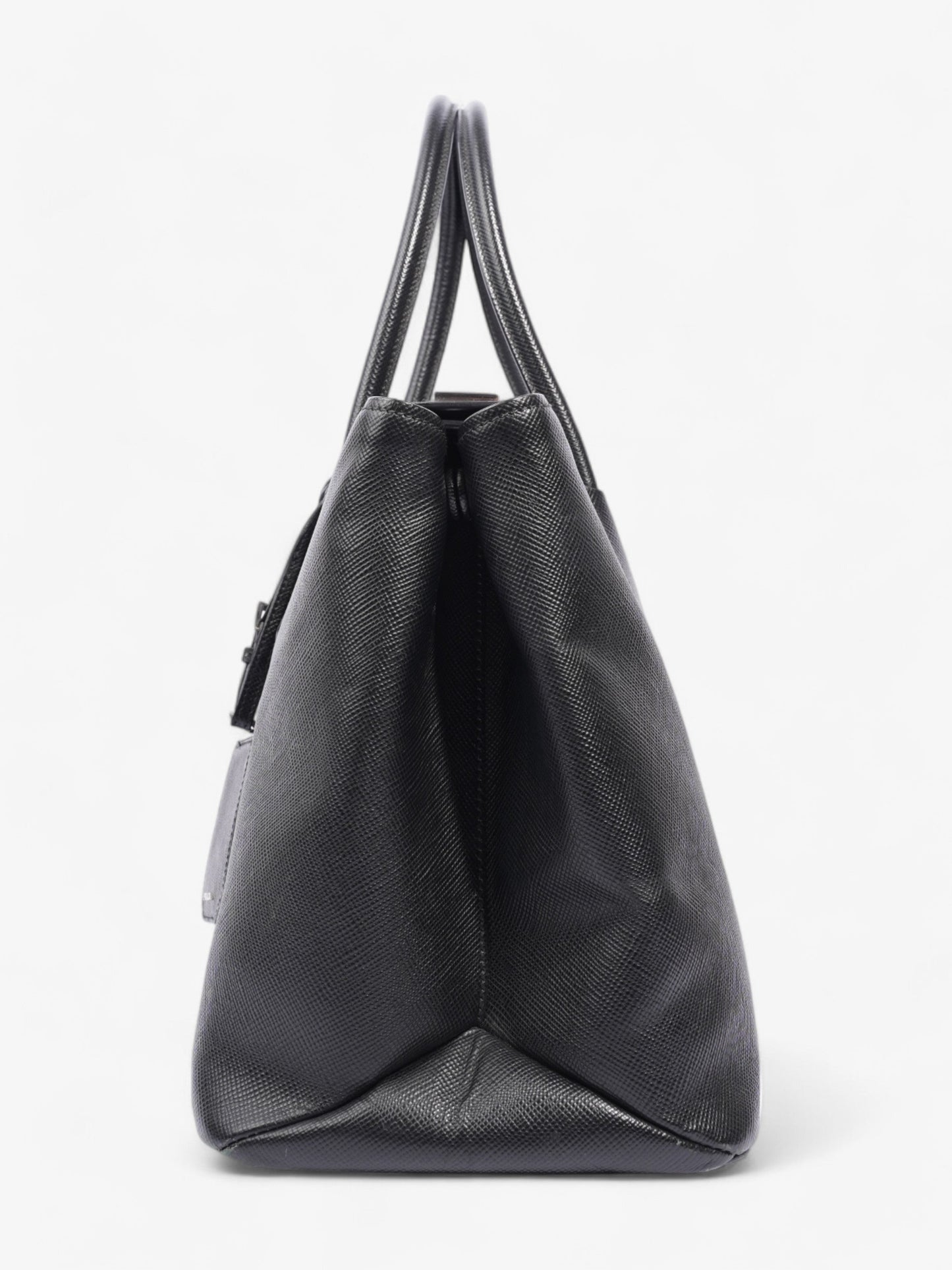 Prada Turnlock Twin Tote Leather Saffiano Black Tote Bag