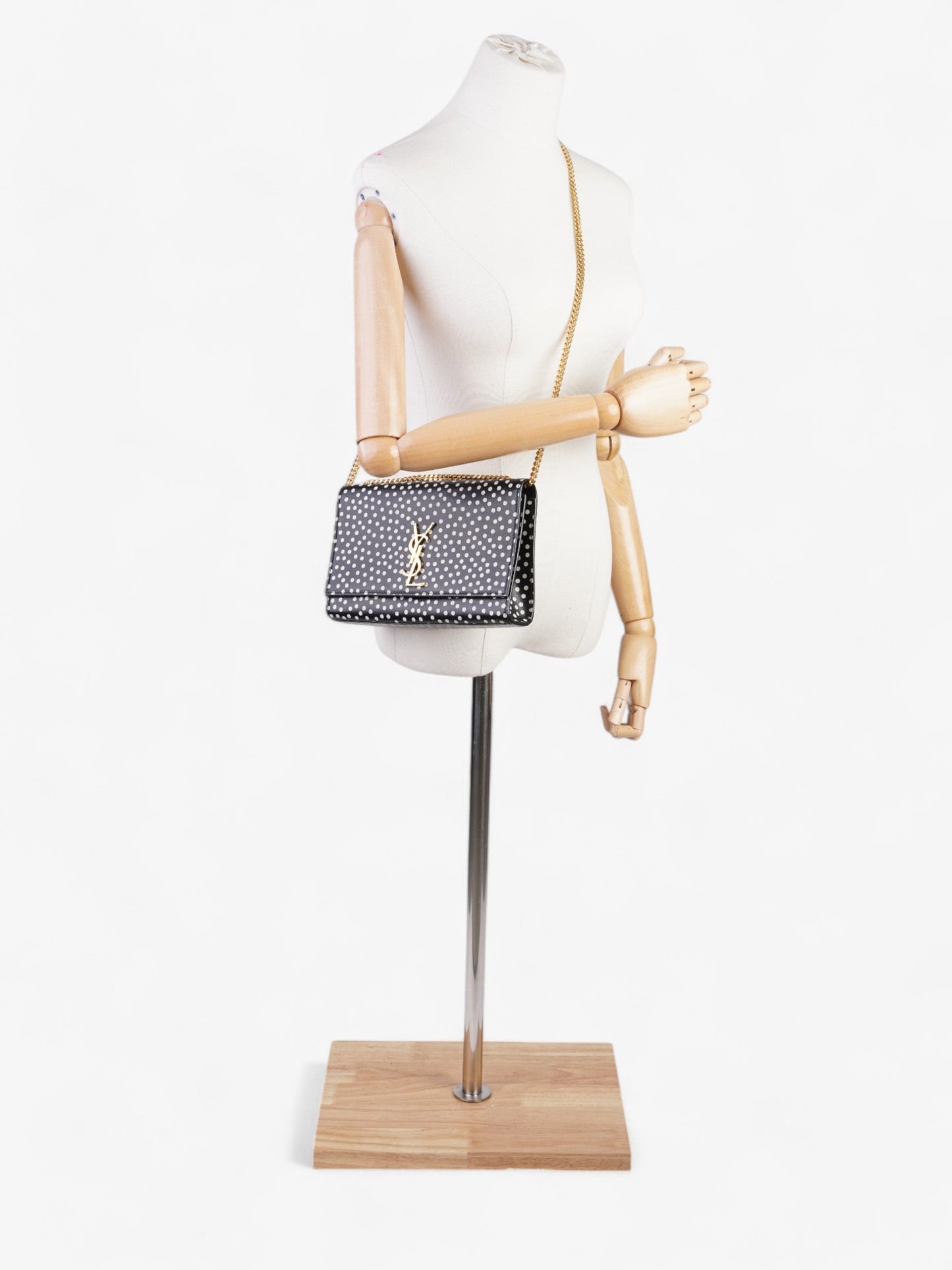 YSL Saint Laurent Kate Shoulder Bag Leather Black White