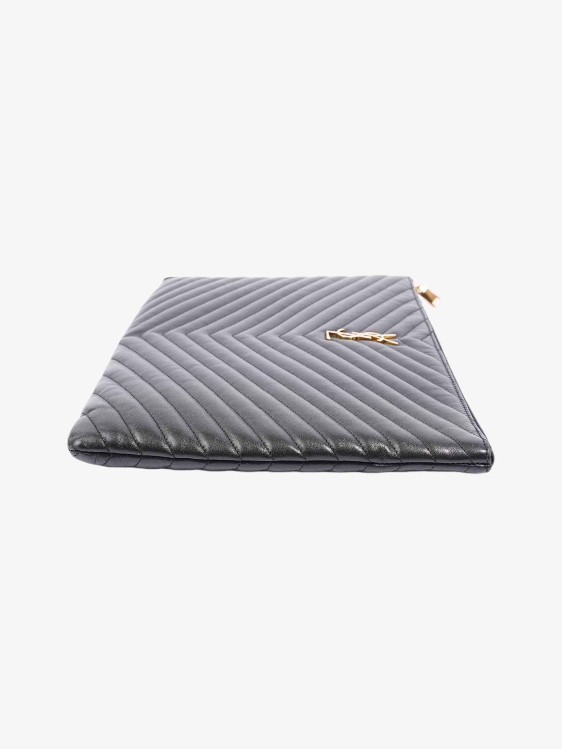 YSL Saint Laurent Cassandre Wristlet Clutch Bag Leather Matelasse Black Black Matelasse Leather
