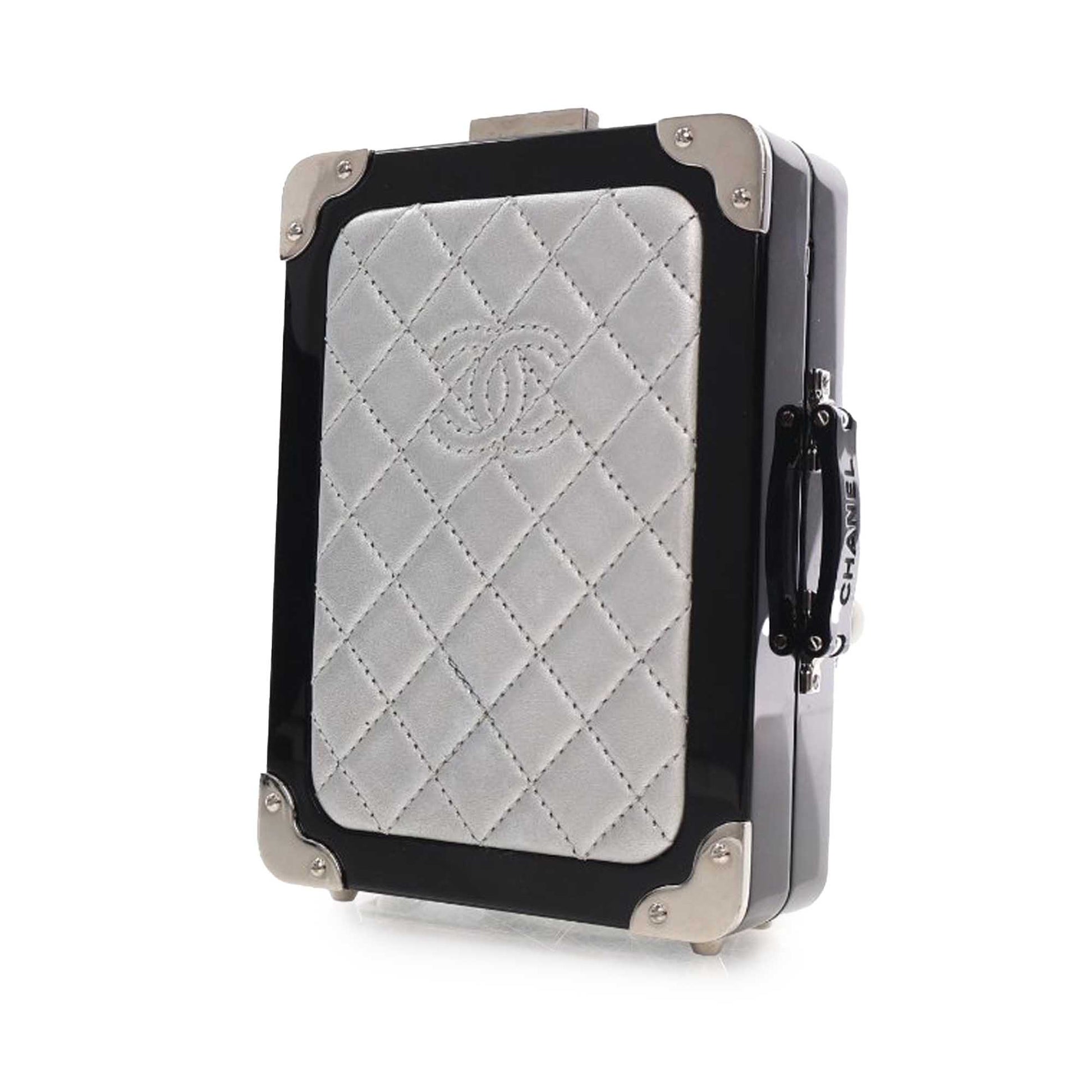 Silver Chanel Acrylic and Lambskin Evening In The Air CC Trolley Minaudiere Clutch on Chain Crossbody Bag