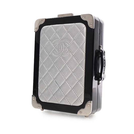 Silver Chanel Acrylic and Lambskin Evening In The Air CC Trolley Minaudiere Clutch on Chain Crossbody Bag