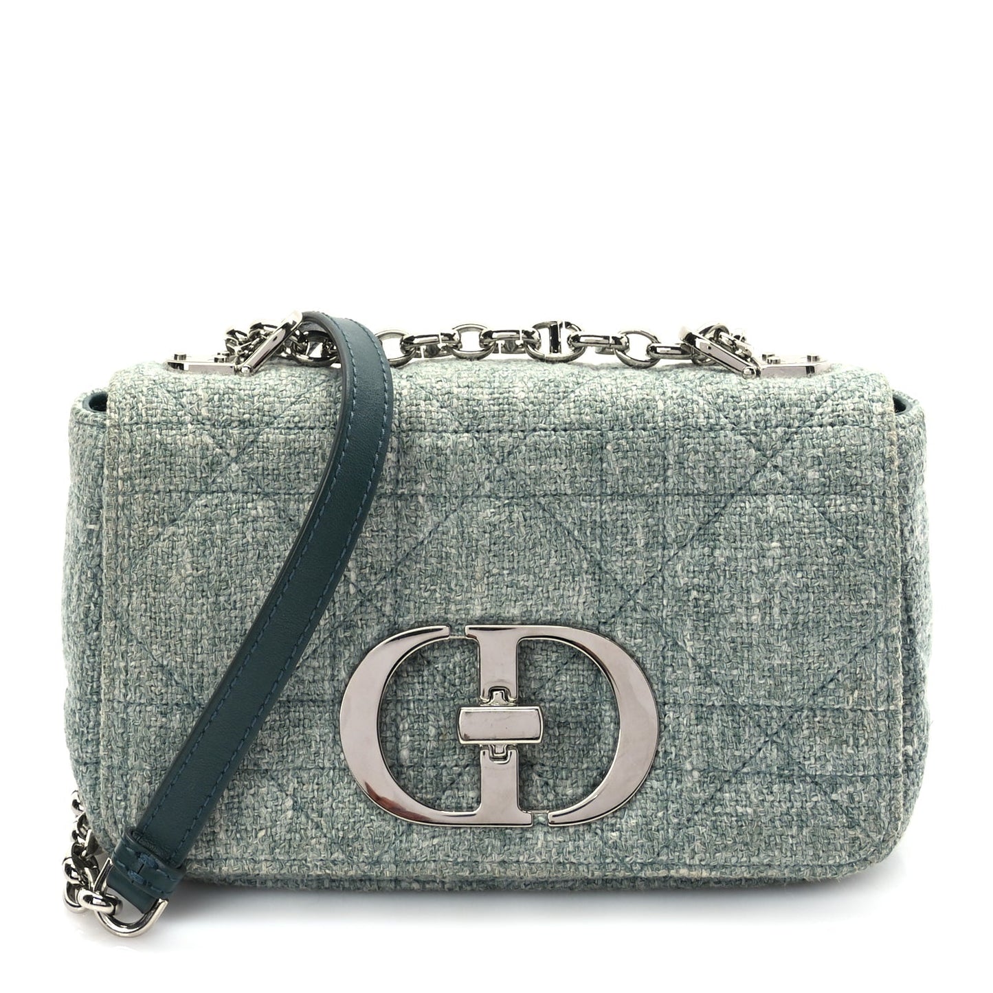 Dior Handbag Christian Tweed Macrocannage Caro Bag Light Green Small Shoulder Bag