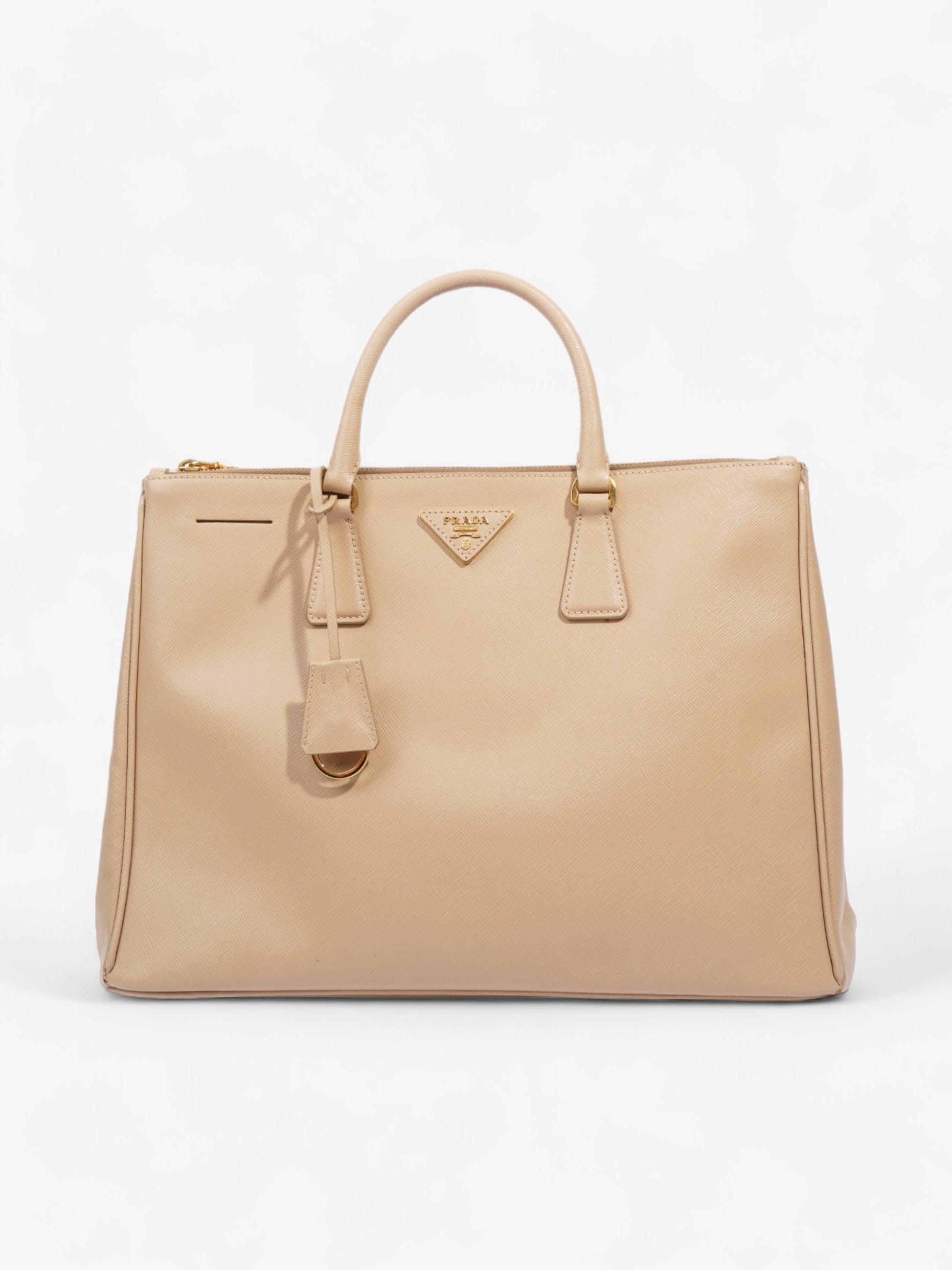 Prada Double Galleria Handbag Leather Saffiano Beige Travel Bag