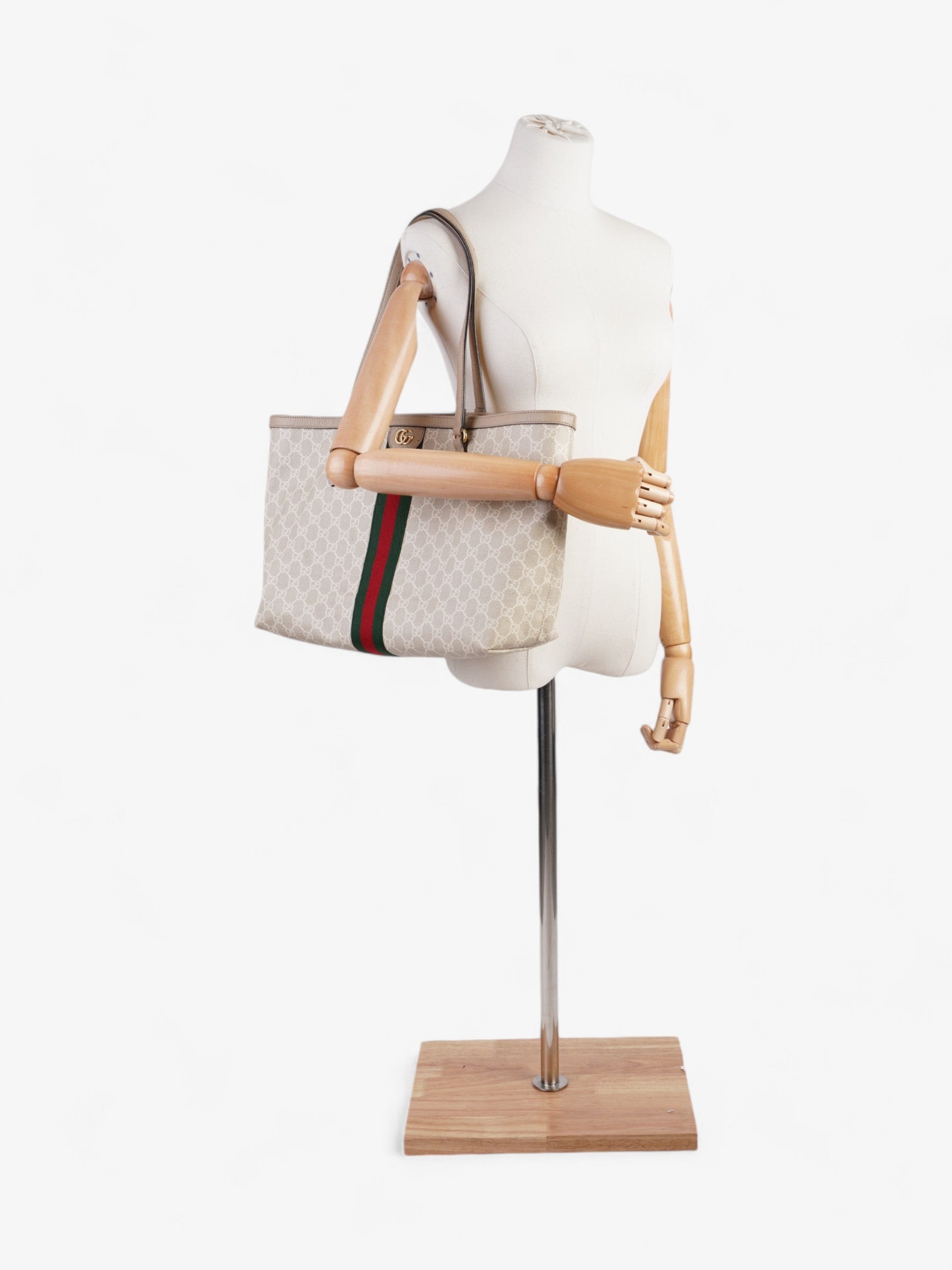 Gucci Ophidia Tote Bag Green Medium Canvas White Shoulder Bag