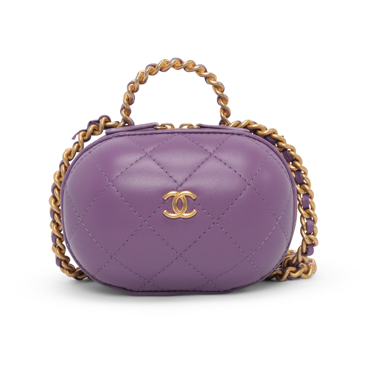 Chanel Purple Quilted Lambskin Cc Bubble Vanity Case Bag