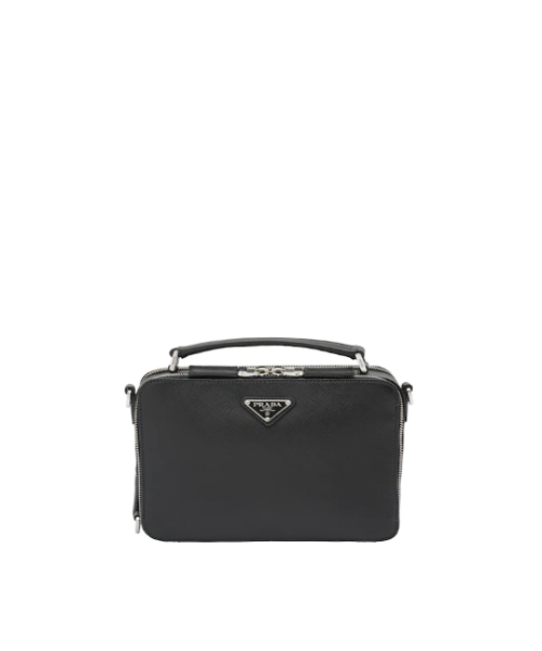 Prada Brique Bag Leather Saffiano Black Travel Bag