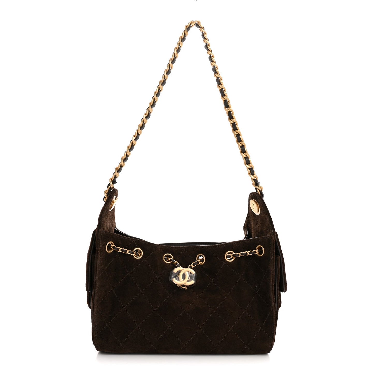 Chanel Suede Quilted Mini 25 Handbag Dark Brown
