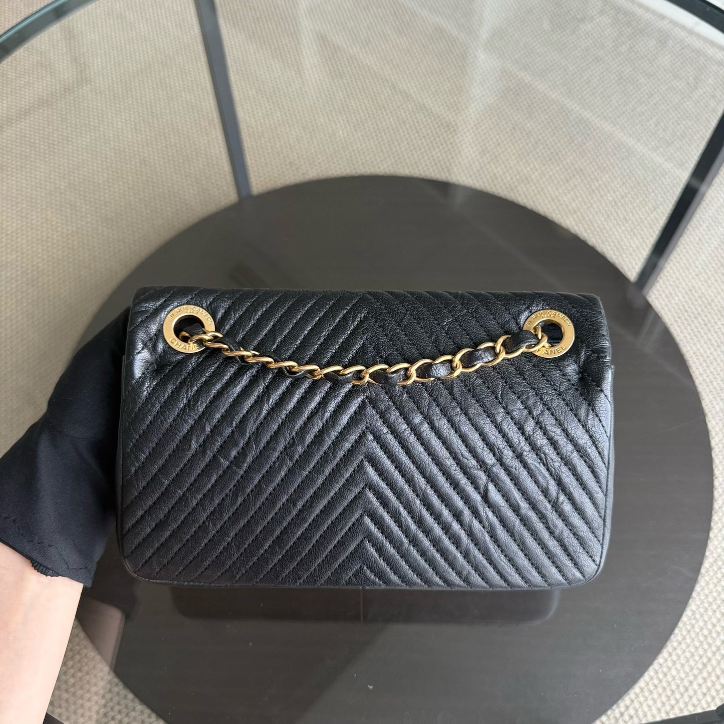 Chanel Seasonal Flap Herringbone - 23CM Calfskin Chevron Black Series 22