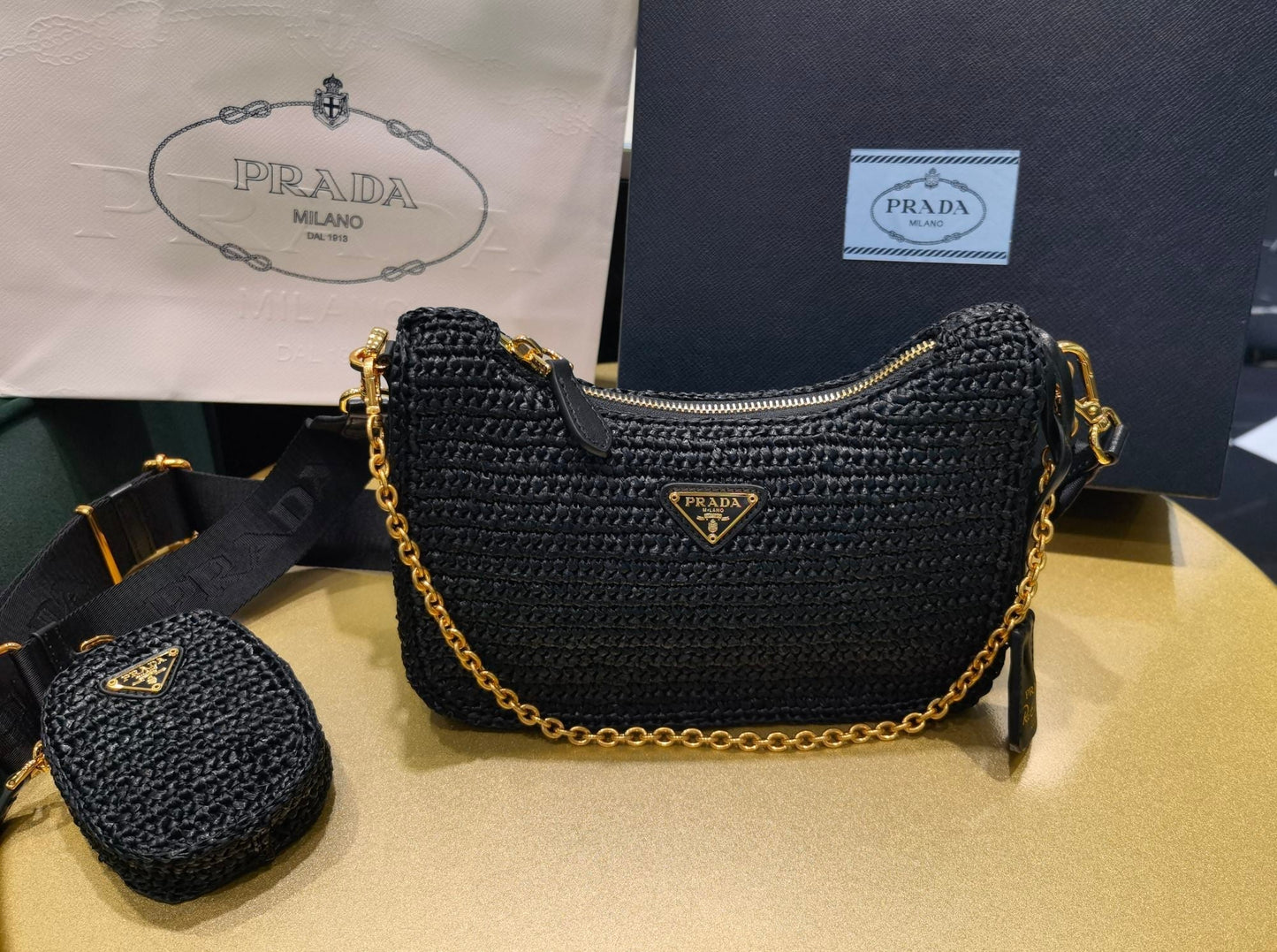 Prada Bolsa Re Edition Ráfia Luxury Handbag Travel Bag