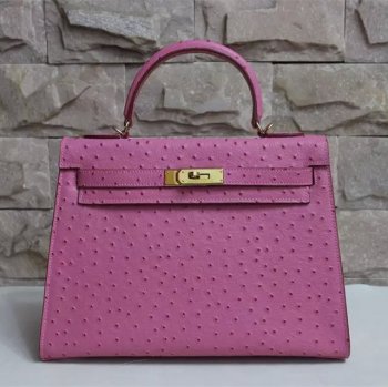 Hermes Luxury Kelly Cm Ostrich Vein Handbag Golden Pink Travel Bag