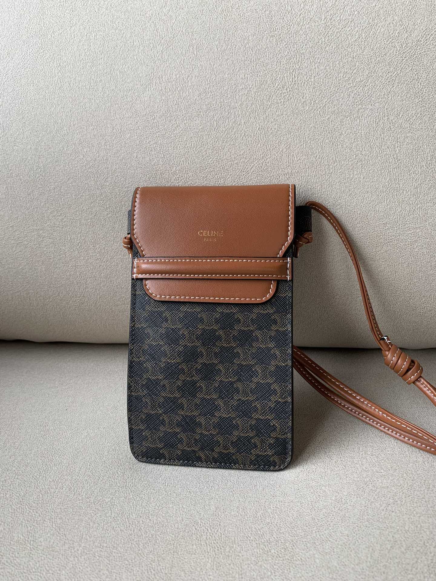 Top Quality Phone Pouch With In Triomphe Canvas Tan Travel Bag