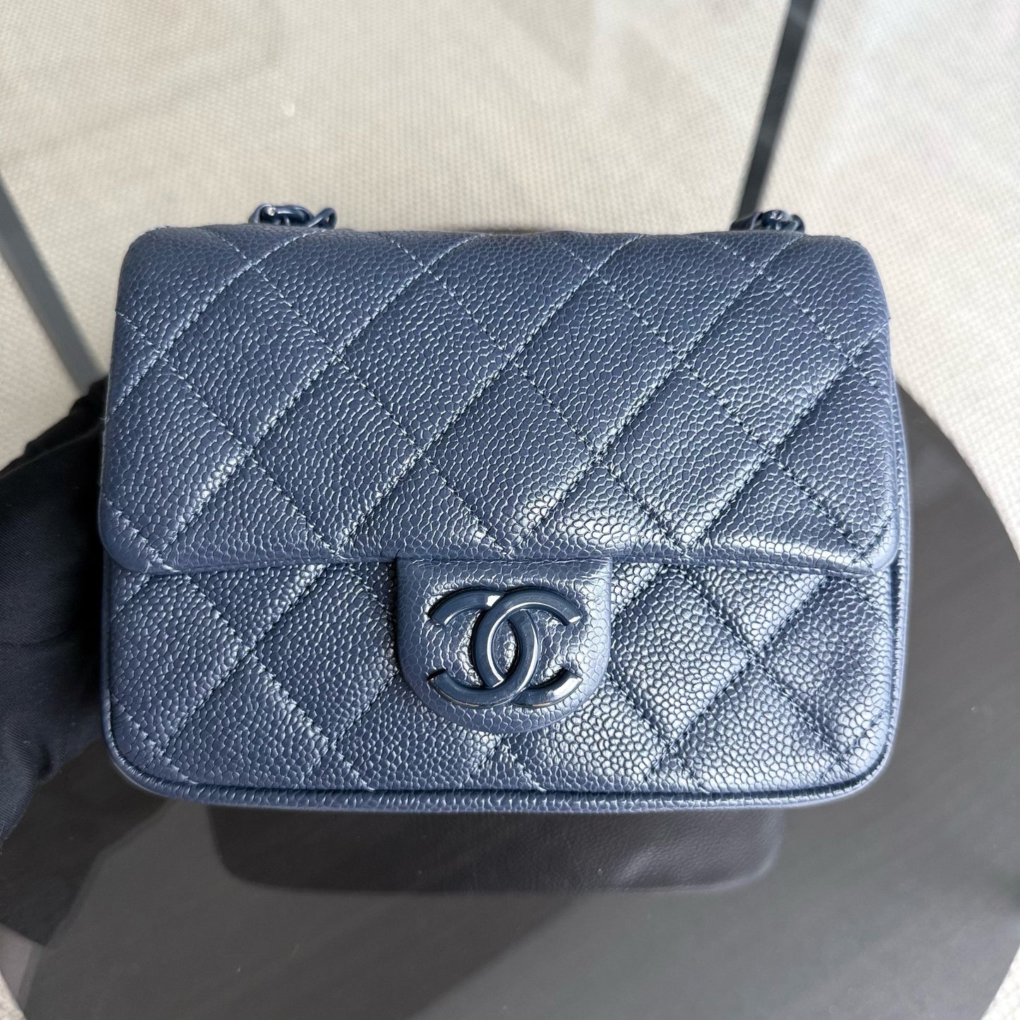 Chanel CC Flap Mini Square - Caviar Quilted All Blue Hardware Series 29