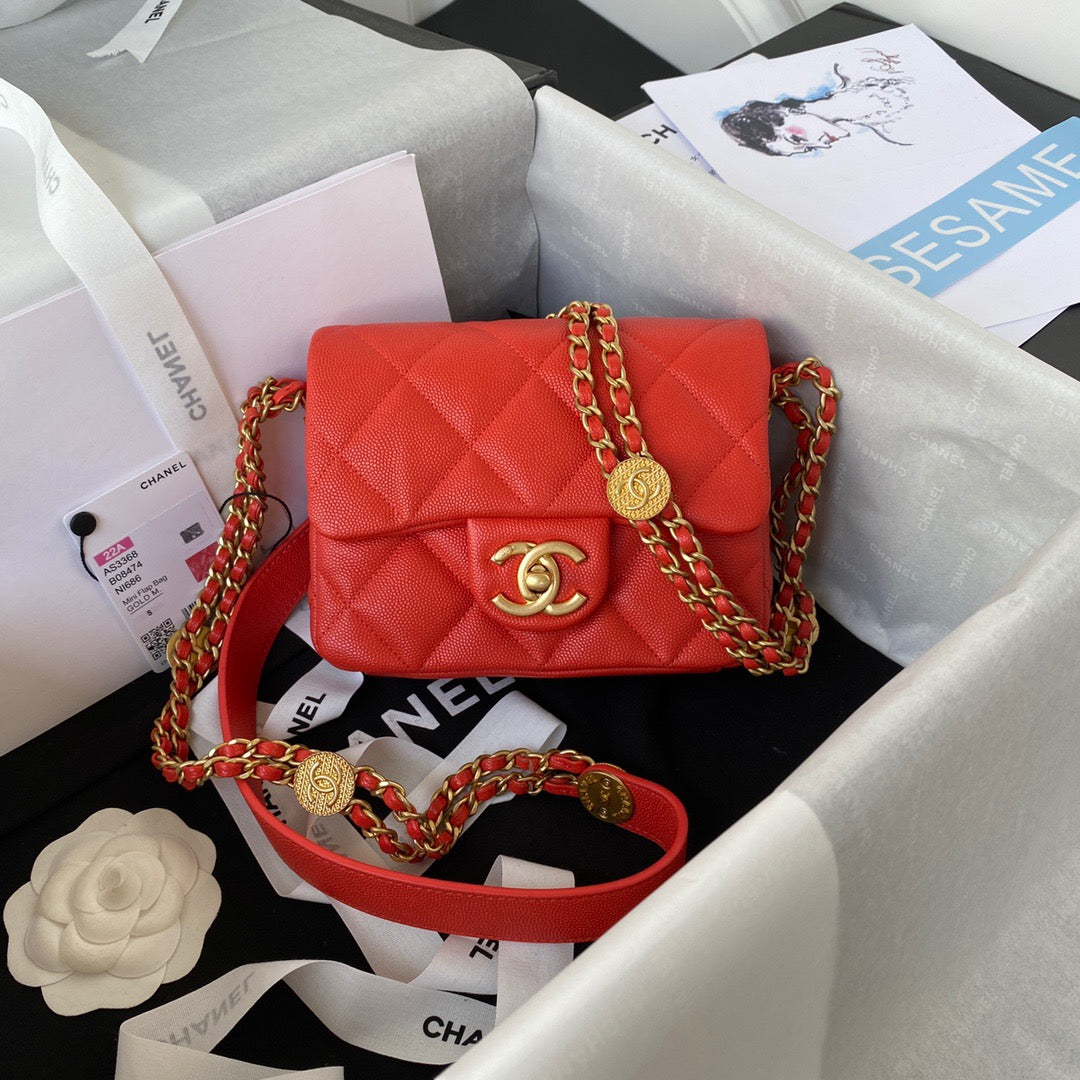 Chlmini Top Qualityap Bag With Top Handle Red Gold Shoulder Bag