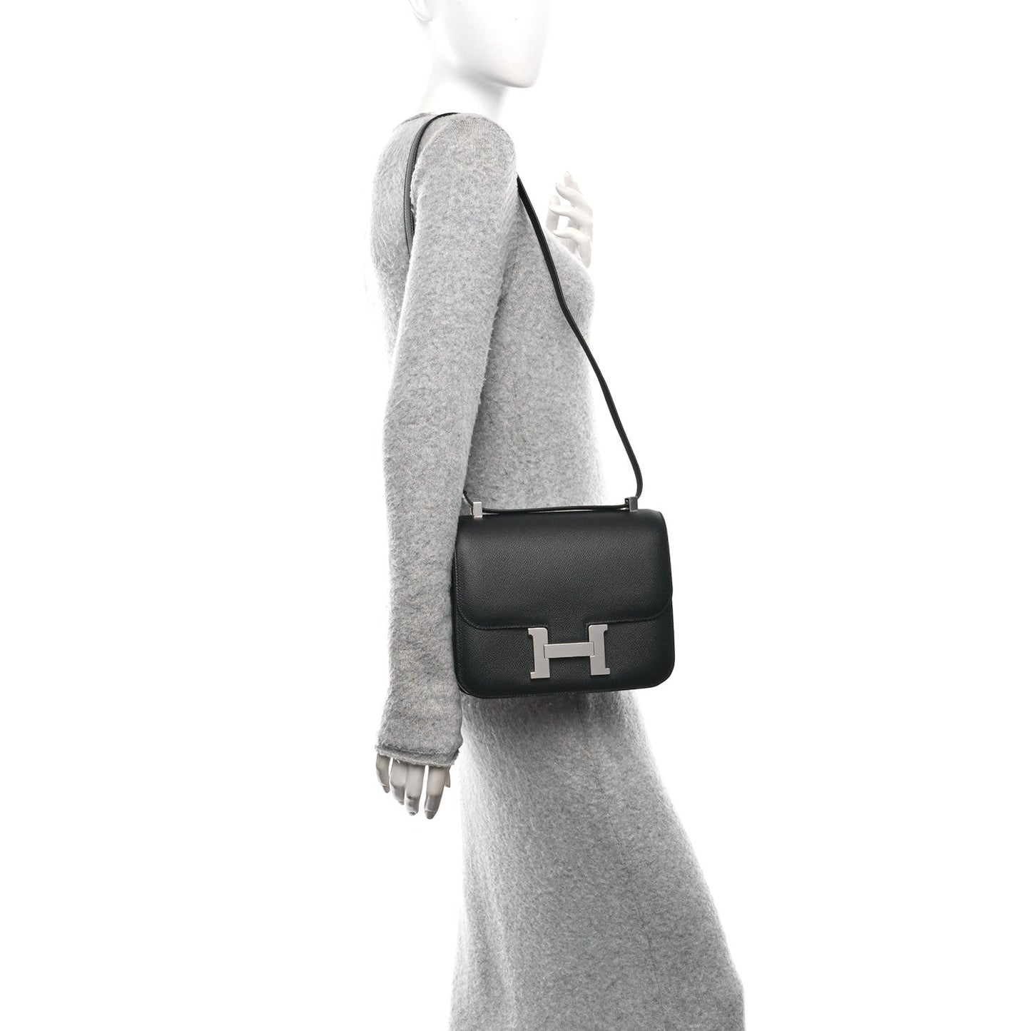 Hermes Epsom Constance Handbag Black Travel Bag 24 Black 1764173