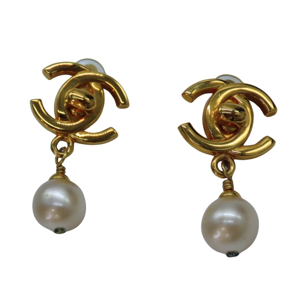 Chanel Gold Plated Faux Pearl Coco Mark   Earrings