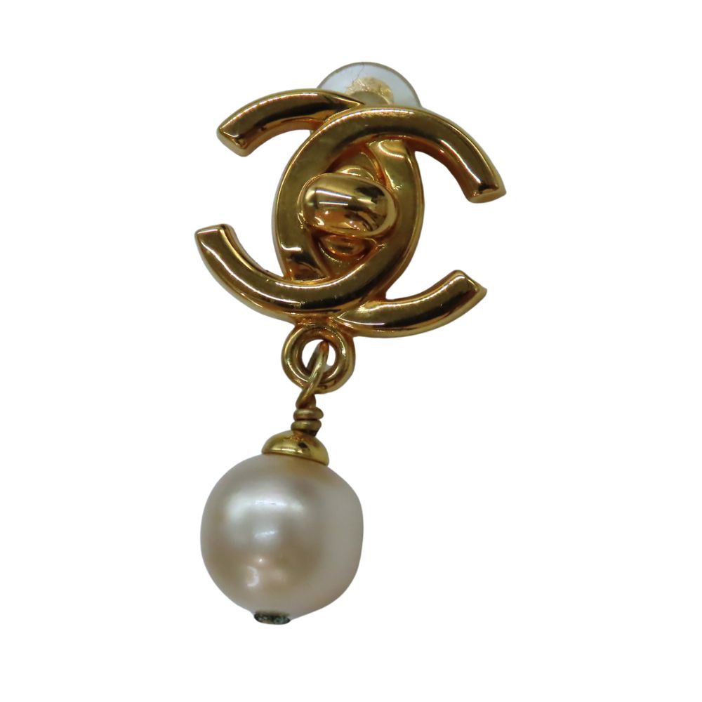 Chanel Gold Plated Faux Pearl Coco Mark   Earrings