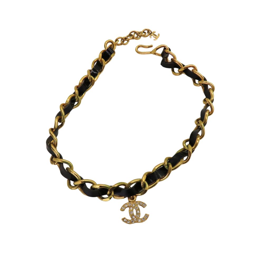 Chanel Enamel Leather Coco Mark Necklace Choker 96 Bag