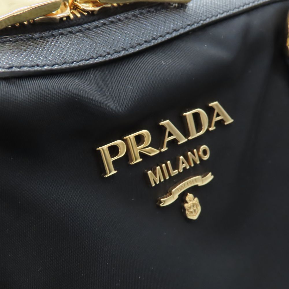 Prada 1Bb013 2Way Handbag Leather Nylon Travel Bag
