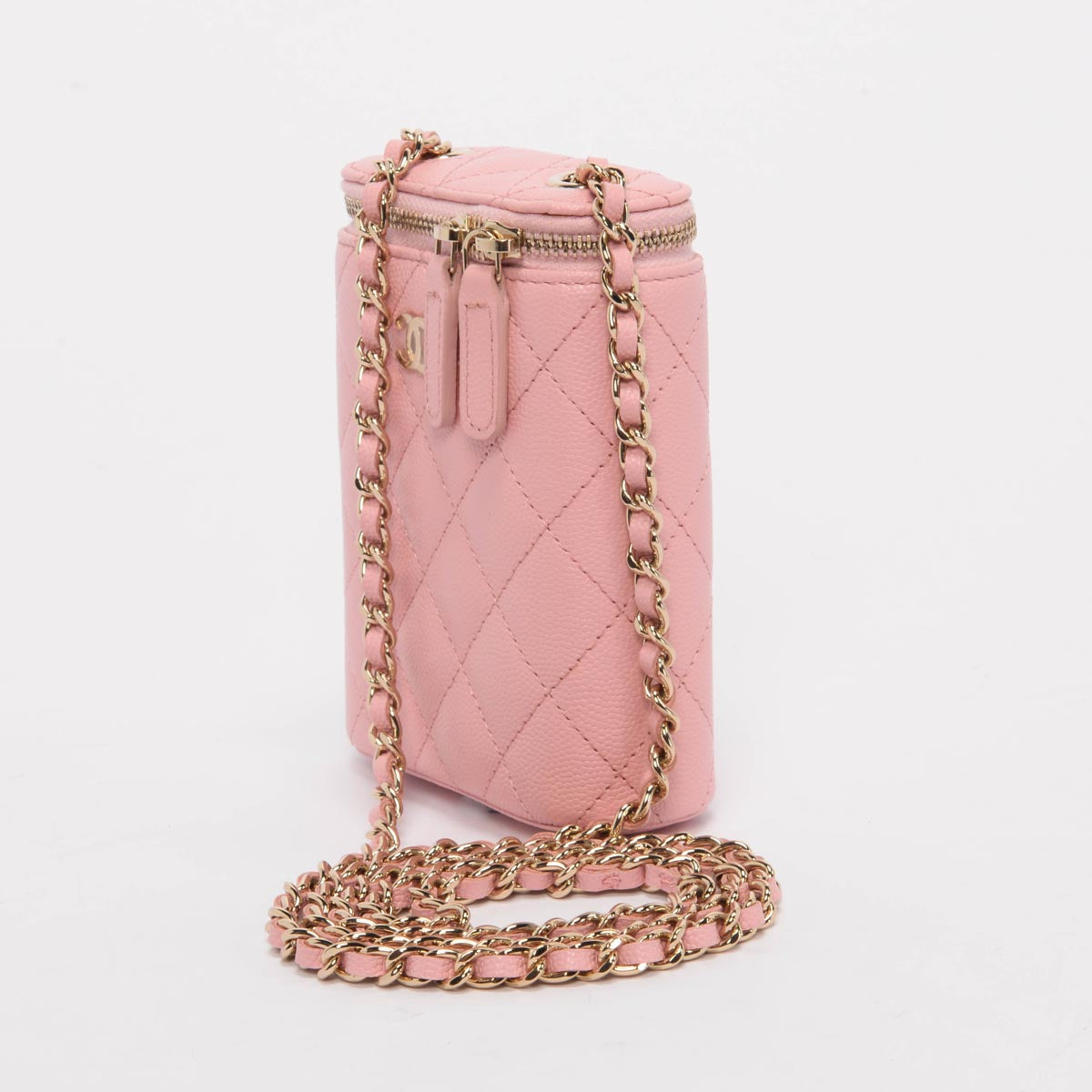Chanel Pink Caviar Vertical Coco Beauty Vanity Case Handbag