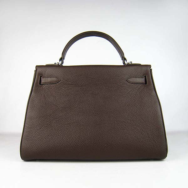 Hermes Luxury Kelly Cm Togo Dark Coffee Handbag Leather Silver Travel Bag