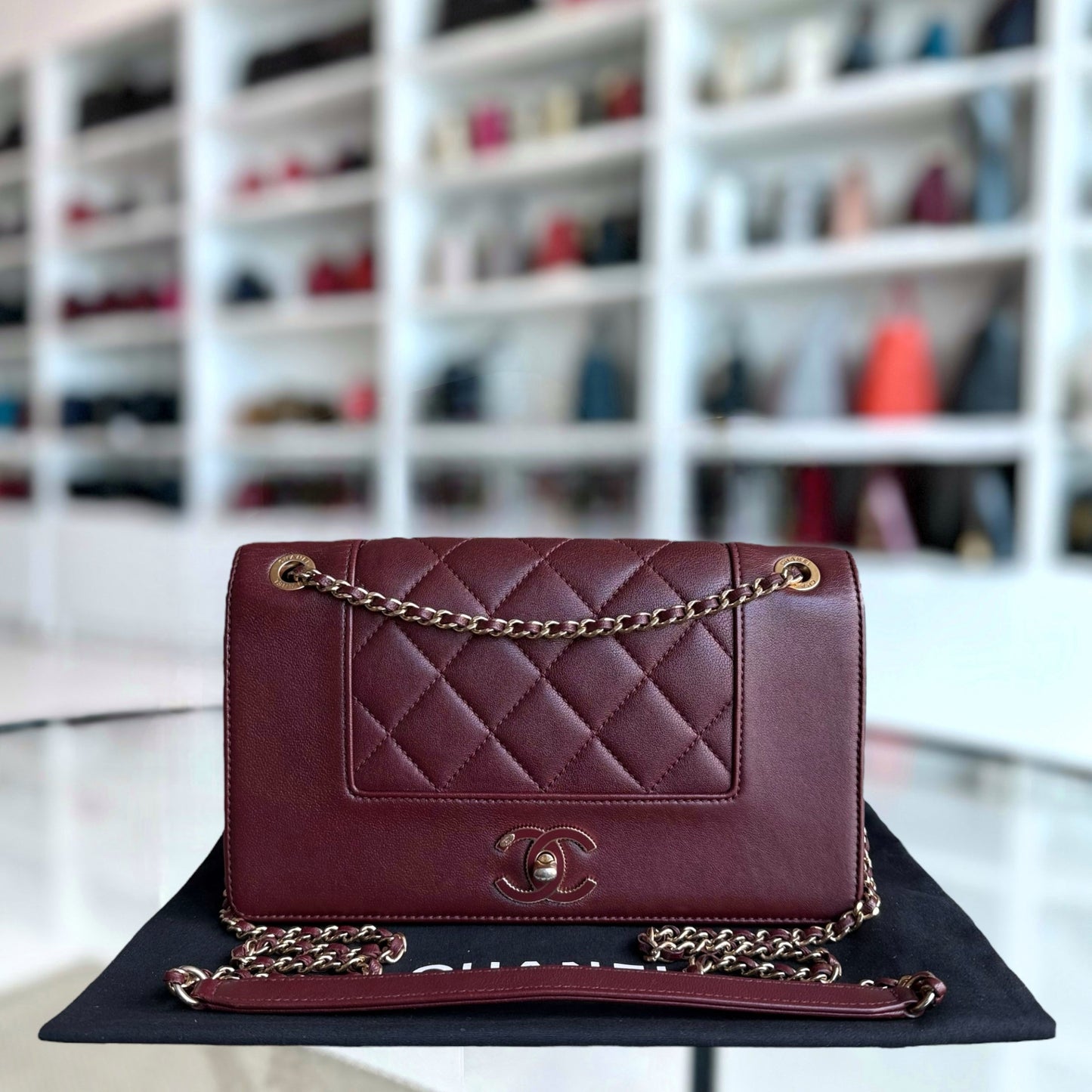 Chanel Mademoiselle Seasonal Flap - 25CM Quilted Lambskin Burgundy Gold Hardware Series 21