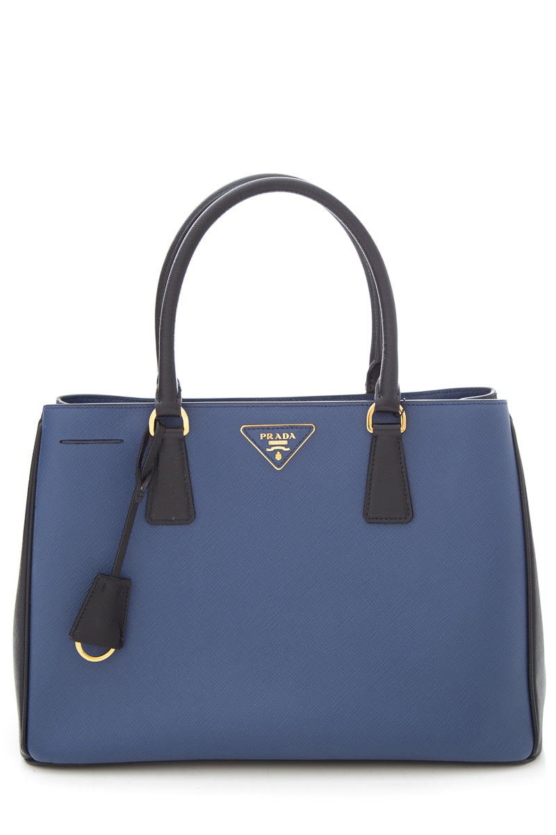 Prada Bi Color Galleria Handbag Leather Saffiano Black Travel Bag