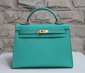 Hermes Luxury Kelly Cm Epsom Handbag Lake Leather Green Travel Bag