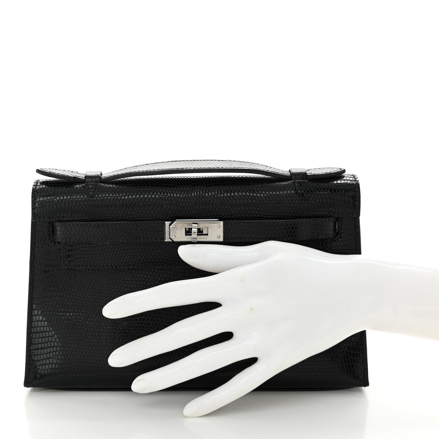 Hermes Lizard Kelly Pochette Clutch Black Clutch Bag