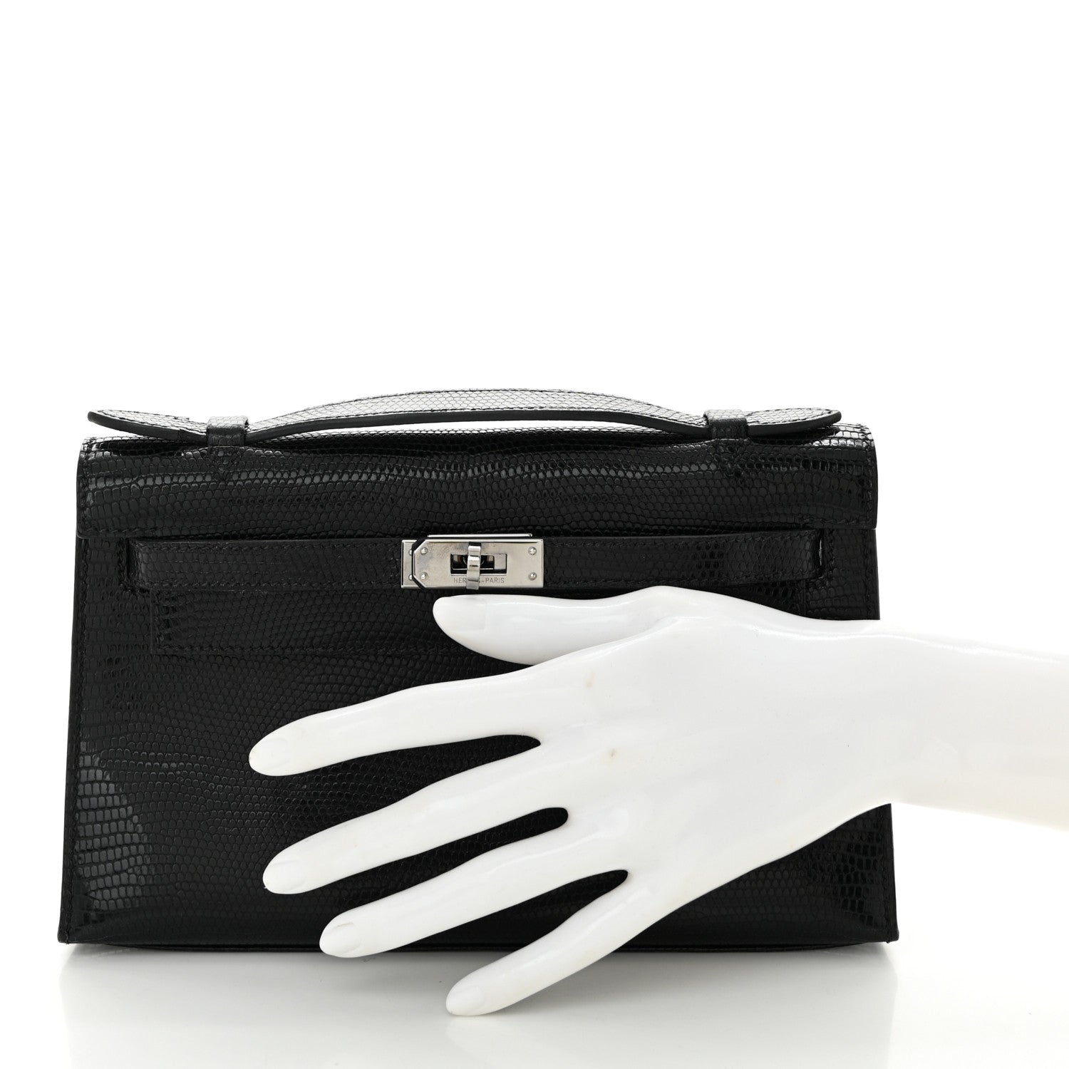 Hermes Lizard Kelly Pochette Clutch Black Clutch Bag