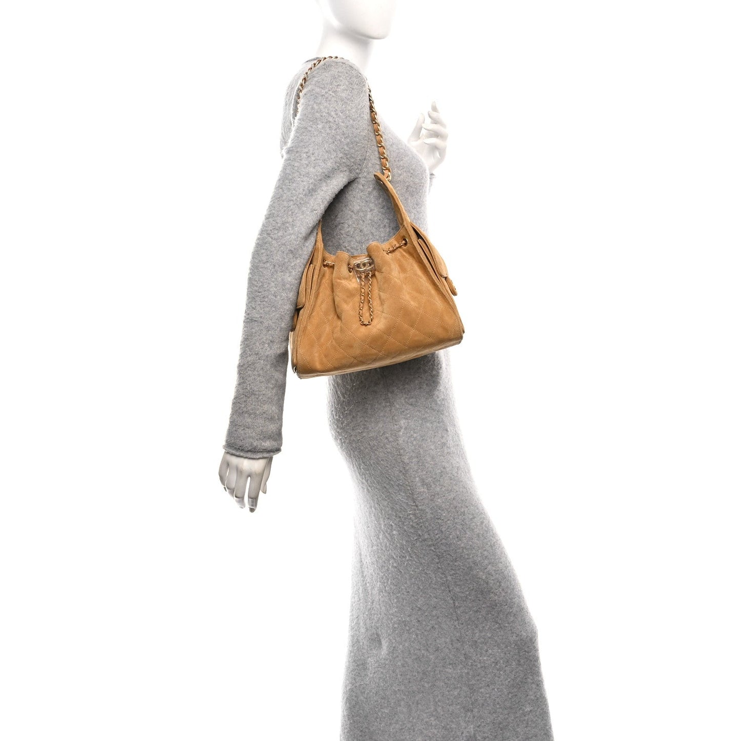 Suede Quilted Small Chanel 25 Handbag Beige 2