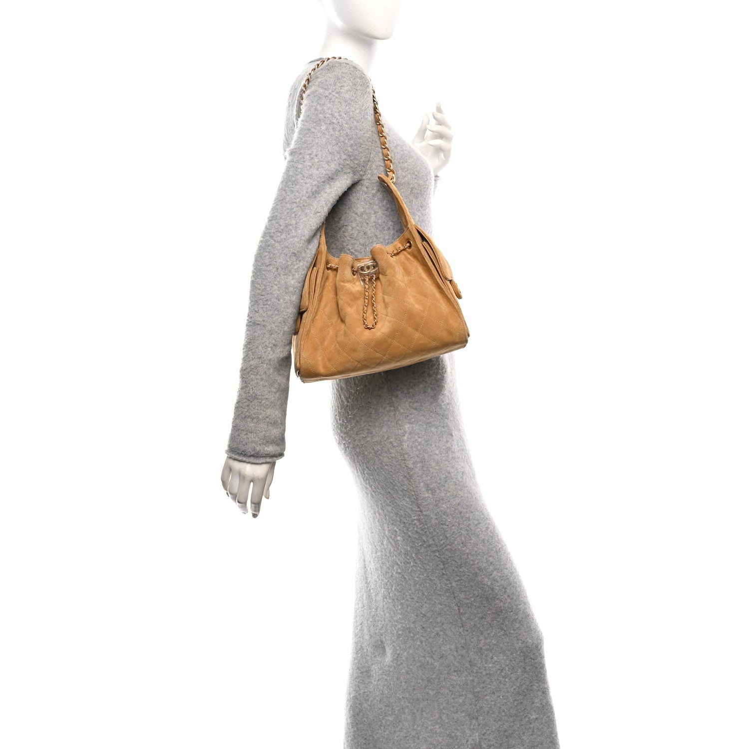 Chanel Suede Quilted Small 25 Handbag Beige