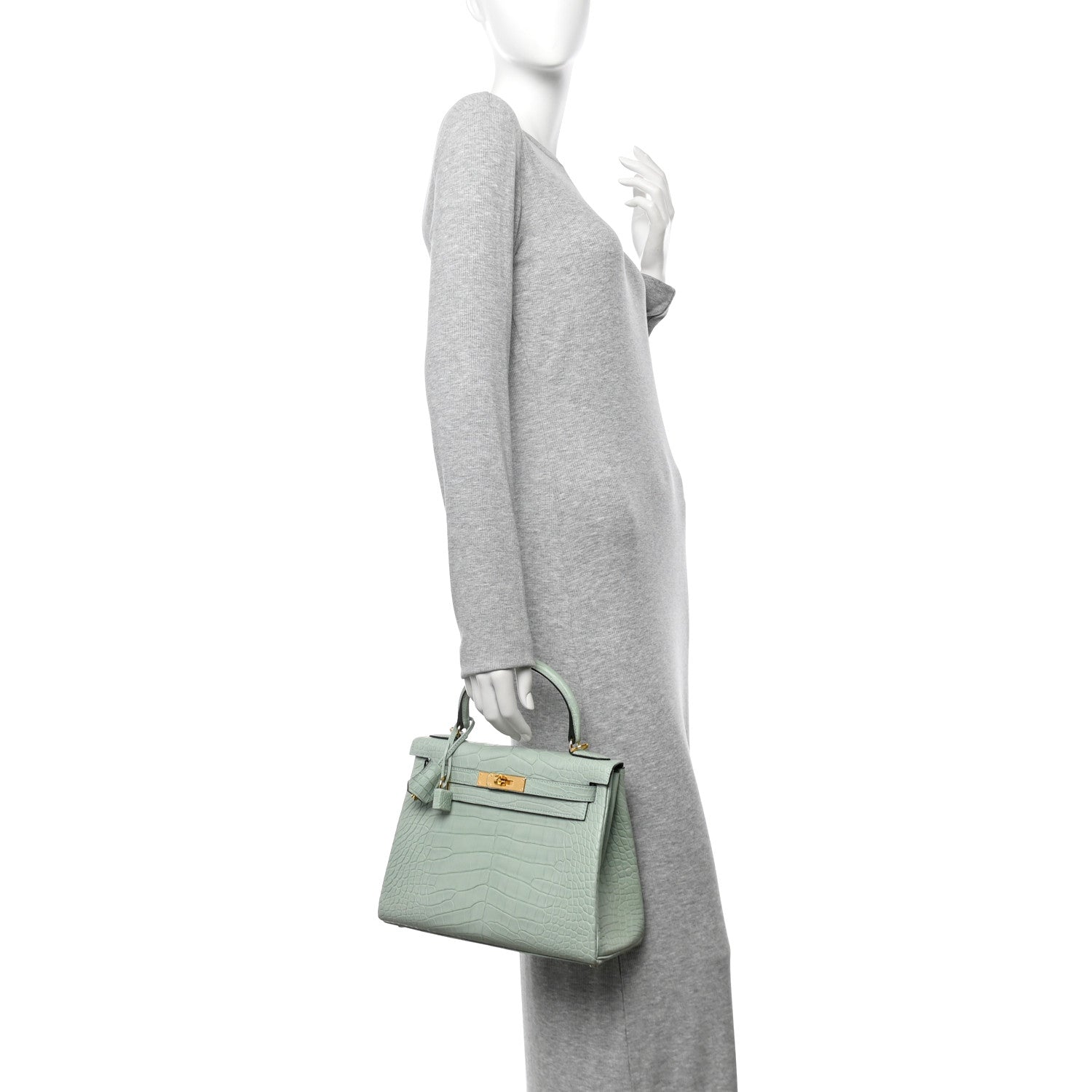 Hermes Matte Alligator Kelly Retourne Vert Eau Handbag Travel Bag