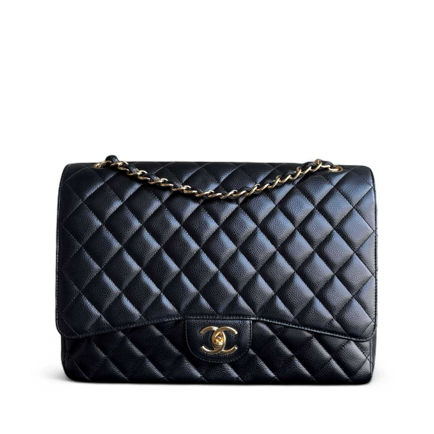 Chanel Classic Flap Maxi - Caviar Double Flap 33CM Quilted Black Gold Hardware Series 18